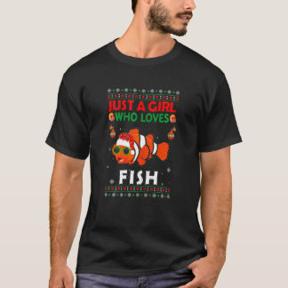 Just A Girl Who Loves Fish Matching Christmas Paja T-Shirt