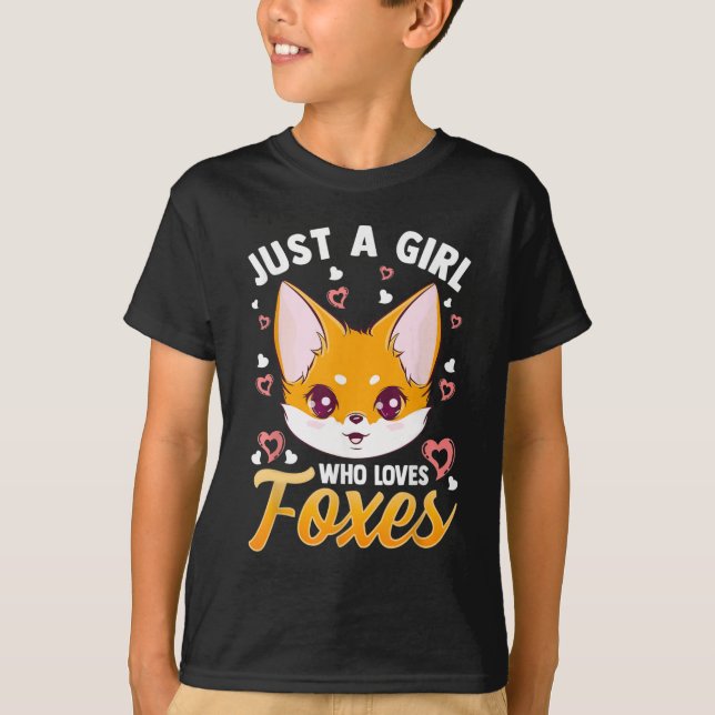 Just A Girl Who Loves Foxes Kids Girls Cute Fox T-Shirt (Front)