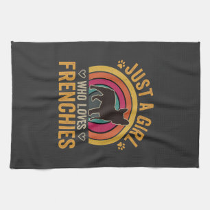 Just A Girl Who Loves Frenchies Retro Dog_1 Kitchen Towel