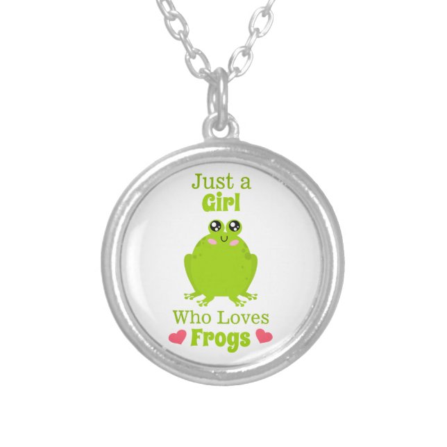 Just A Girl Who Loves Frogs Frog Lover Silver Plated Necklace (Front)