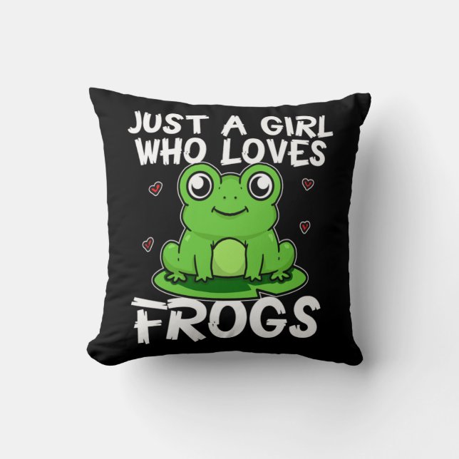 Just A Girl Who Loves Frogs Green Frog Costume Throw Pillow (Front)