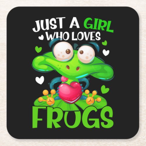 Just A Girl Who Loves Frogs Kids Girls Frog Square Paper Coaster