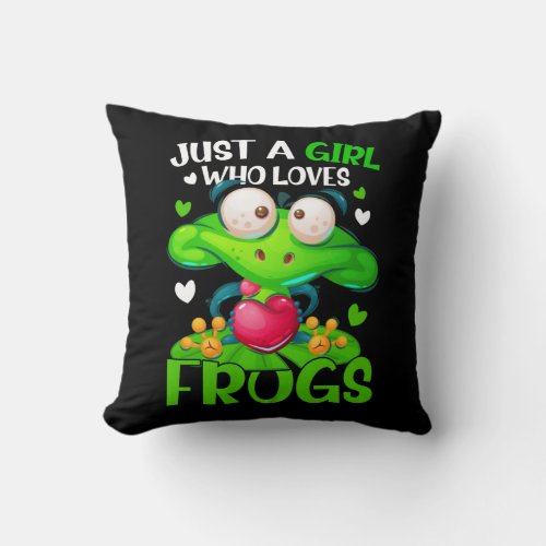 Just A Girl Who Loves Frogs Kids Girls Frog Throw Pillow