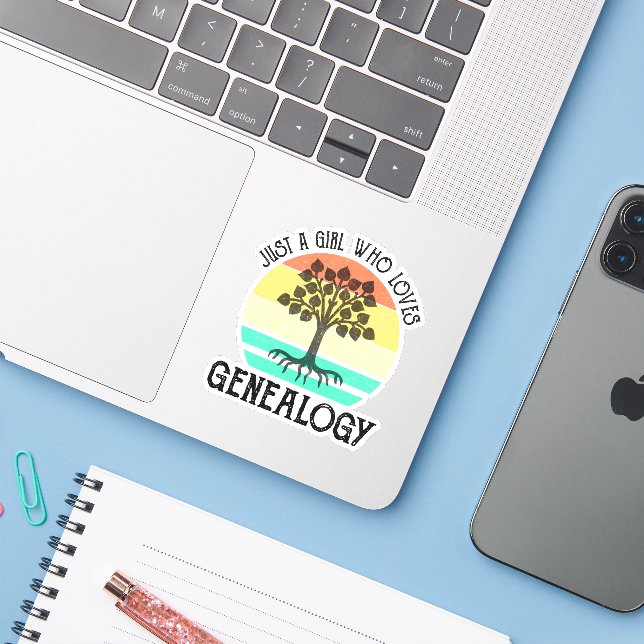 Just A Girl Who Loves Genealogy Sticker (Laptop w/ iPhone)