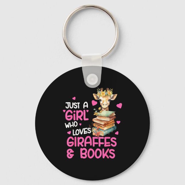 Just A Girl Who Loves Giraffes And Books Cute Read Keychain (Front)