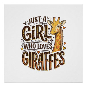 Just a Girl Who Loves Giraffes Vintage T-Shirt Des Poster