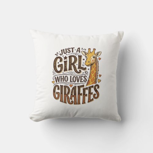 Just a Girl Who Loves Giraffes Vintage T-Shirt Des Throw Pillow