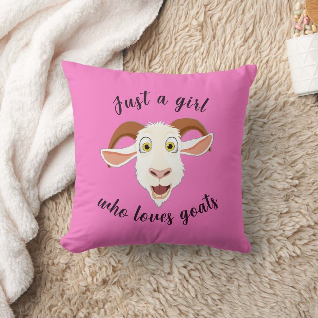 Just A Girl Who Loves Goats Cute Cartoon Throw Pillow (Blanket)