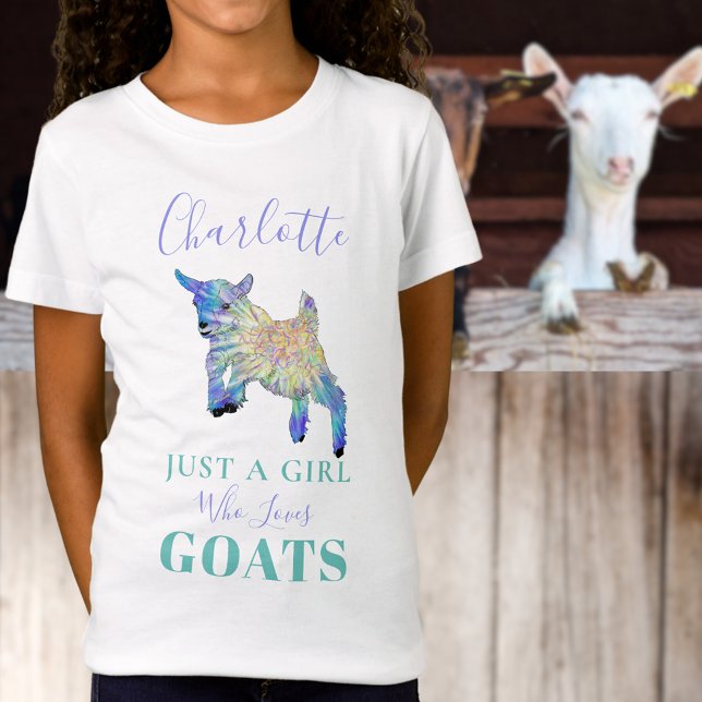 Just a Girl who Loves Goats Personalized T-Shirt (Just a girl who loves goats custom name T-shirt with cute baby goat illustration )