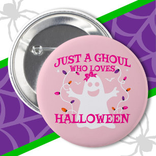 Just A Girl Who Loves Halloween Cute Pink Ghost Button