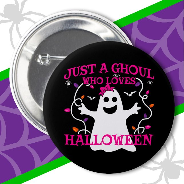 Just A Girl Who Loves Halloween Cute Pink Ghost Button (Creator Uploaded)