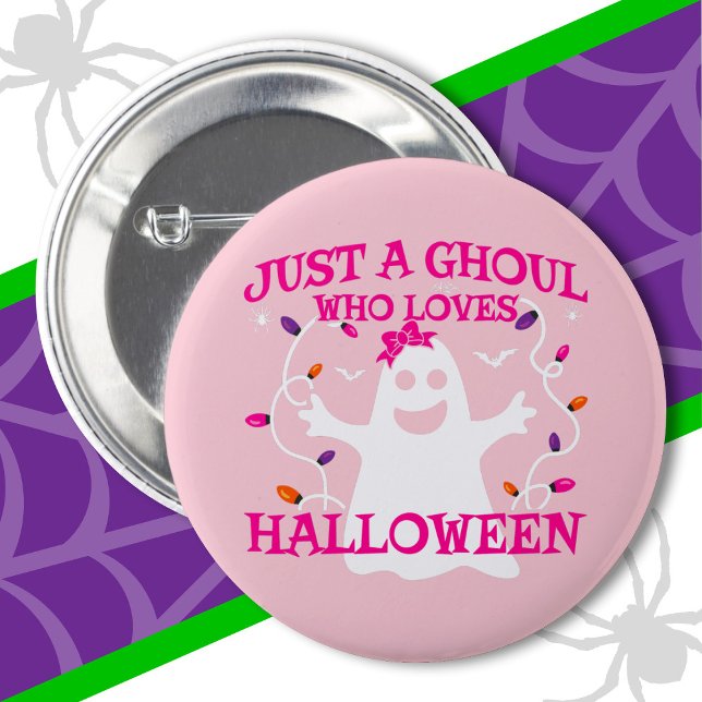 Just A Girl Who Loves Halloween Cute Pink Ghost Button (Creator Uploaded)