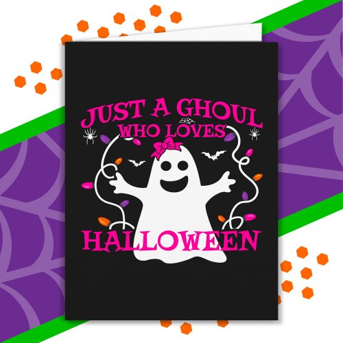 Just A Girl Who Loves Halloween Cute Pink Ghost Card