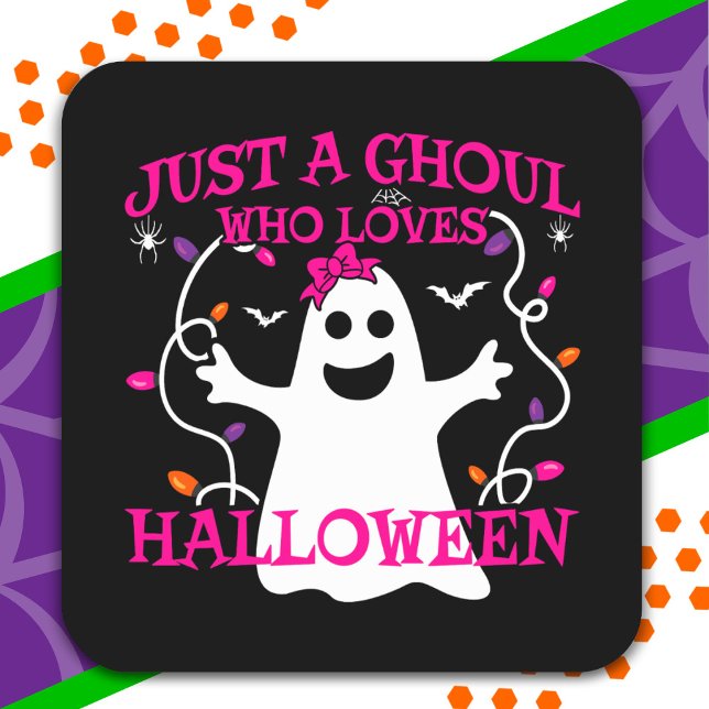 Just A Girl Who Loves Halloween Cute Pink Ghost Square Sticker (Creator Uploaded)