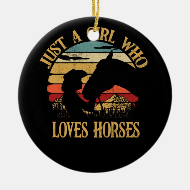 Just A Girl Who Loves Her Horse Retro Sunset Ceramic Ornament (Front)