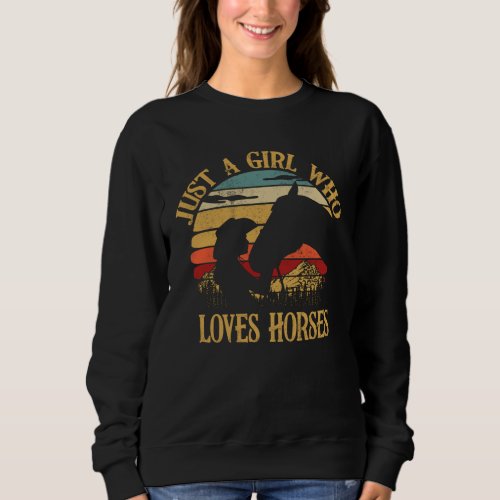 Just A Girl Who Loves Her Horse Retro Sunset Sweatshirt