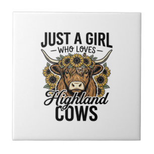 Just A Girl Who Loves Highland Cows Vintage Design Ceramic Tile