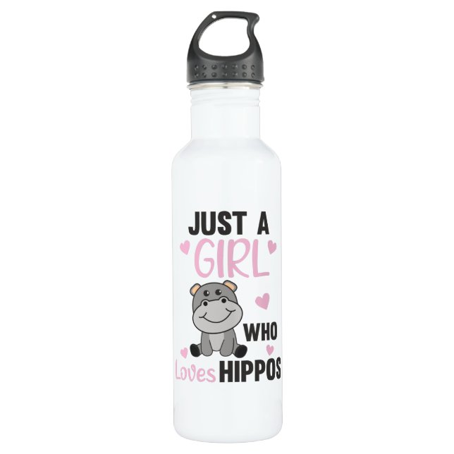 Just A Girl Who Loves Hippos Cute Hippo Stainless Steel Water Bottle (Front)