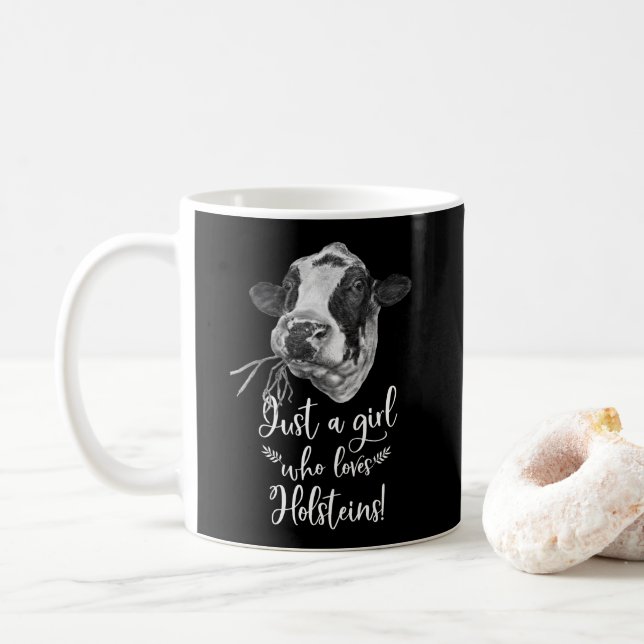 Just A Girl Who Loves Holstein Cows Coffee Mug (With Donut)