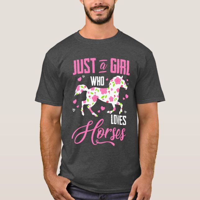 Just A Girl Who Loves Horses Floral Horse Equestri T-Shirt (Front)