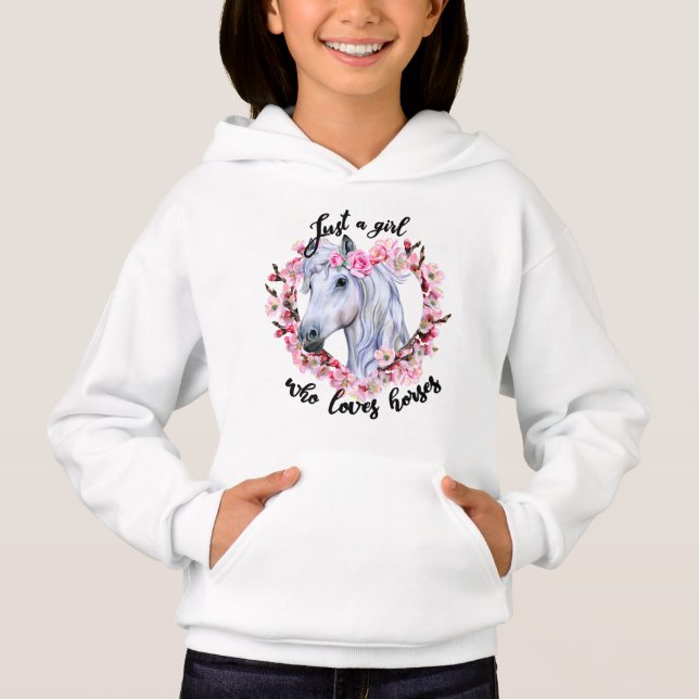 Just a Girl Who Loves Horses Floral Horse Hoodie (Front)