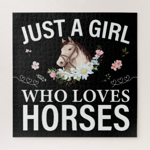 Just A Girl Who Loves Horses Floral Jigsaw Puzzle