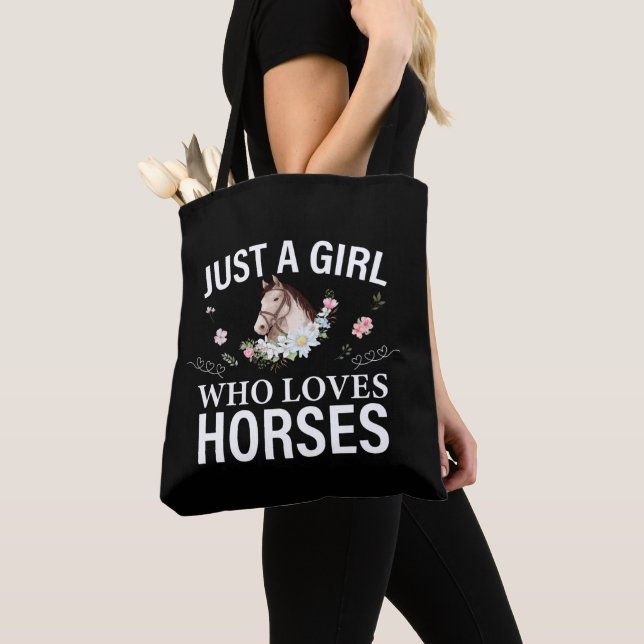 Just A Girl Who Loves Horses Floral   Tote Bag (Close Up)