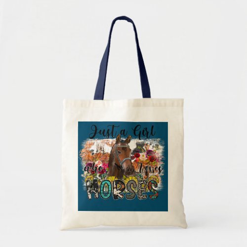 Just A Girl Who Loves Horses Flower Cowhide Horse Tote Bag