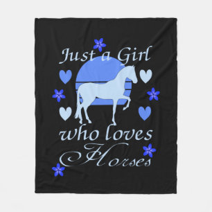Just A Girl Who Loves Horses in Blue Fleece Blanket