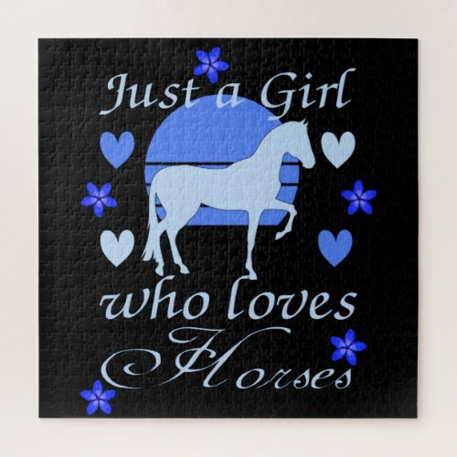 Just A Girl Who Loves Horses in Blue     Jigsaw Puzzle