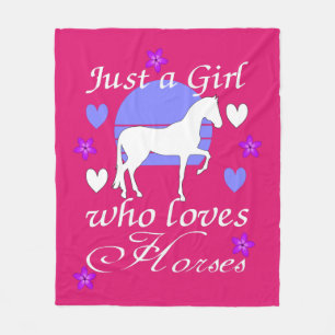 Just A Girl Who Loves Horses in Purple and Pink Fleece Blanket