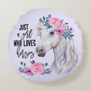 Just a Girl who Loves Horses - (Lavendar) Round Pillow