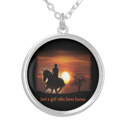 just a girl who loves horses silver plated necklace