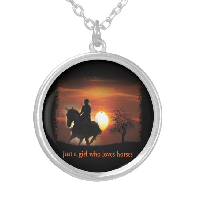 just a girl who loves horses silver plated necklace (Front)