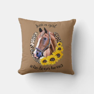 Just A Girl Who Loves Horses Sunflowers Leopard Throw Pillow