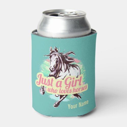 Just A Girl Who Loves Horses Watercolor Vintage Can Cooler