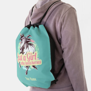 Just A Girl Who Loves Horses Watercolor Vintage Drawstring Bag