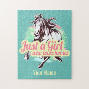 Just A Girl Who Loves Horses Watercolor Vintage Jigsaw Puzzle