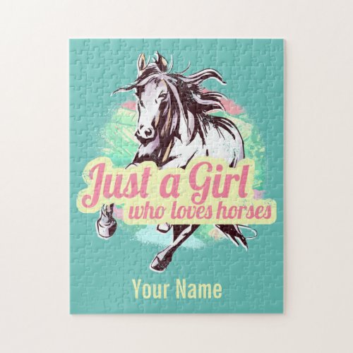 Just A Girl Who Loves Horses Watercolor Vintage Jigsaw Puzzle