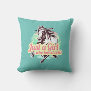 Just A Girl Who Loves Horses Watercolor Vintage Throw Pillow