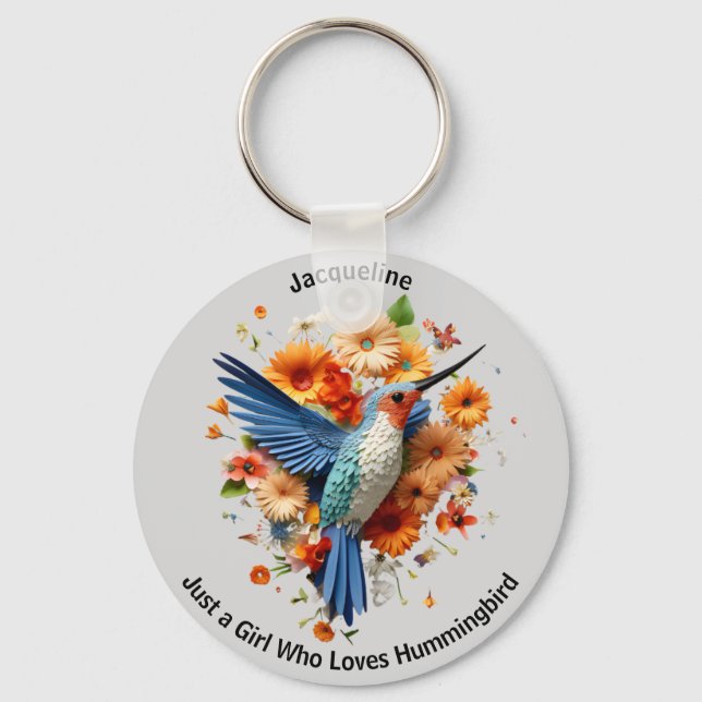 Just A Girl Who Loves Hummingbird Personalize Name Keychain (Front)