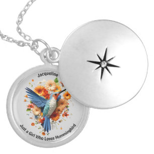 Just A Girl Who Loves Hummingbird Personalize Name Locket Necklace