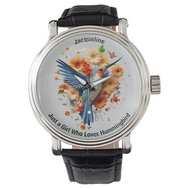 Just A Girl Who Loves Hummingbird Personalize Name Watch (Front)