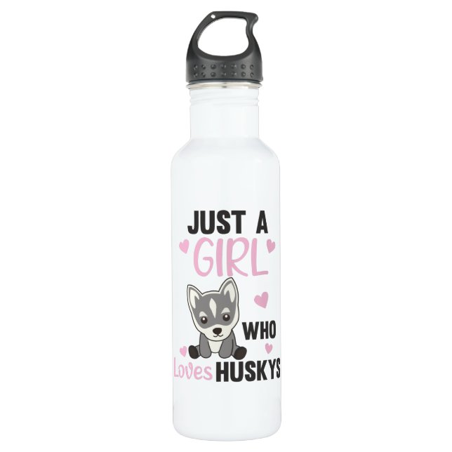 Just A Girl Who Loves Husky's Kawaii Dog Husky Stainless Steel Water Bottle (Front)