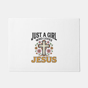 Just a Girl Who Loves Jesus Floral Cross Shirt_1 Doormat