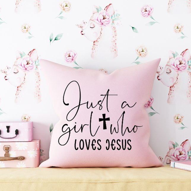 Just A Girl Who Loves Jesus Personalized Pink Throw Pillow (Creator Uploaded)