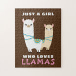 Just a Girl who loves Llamas Jigsaw Puzzle<br><div class="desc">Adorable Llamas decorated in traditional tassels and saddle. Text reads: "Just a Girl who loves Llamas".</div>