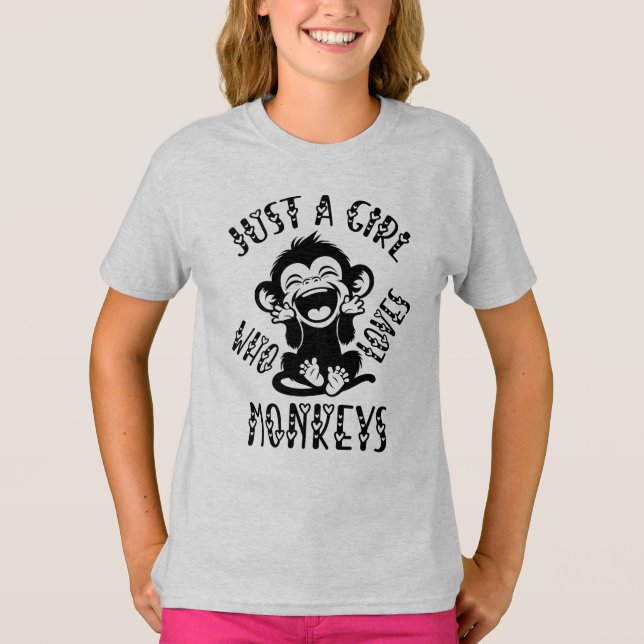 Just A Girl Who Loves Monkeys Cute Monkey T-Shirt (Front)
