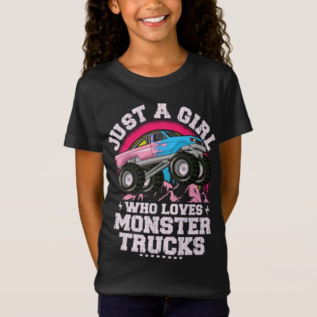 Just a Girl Who Loves Monster Trucks Cute Girls  T-Shirt (Front)