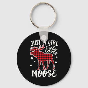 Just A Girl Who Loves Moose Buffalo Plaid Christma Keychain